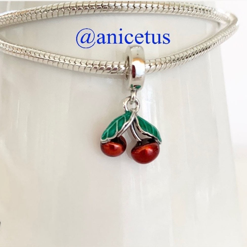 NWOT S925 Sterling Silver Asymmetrical Cherry Fruit Dangle Charm